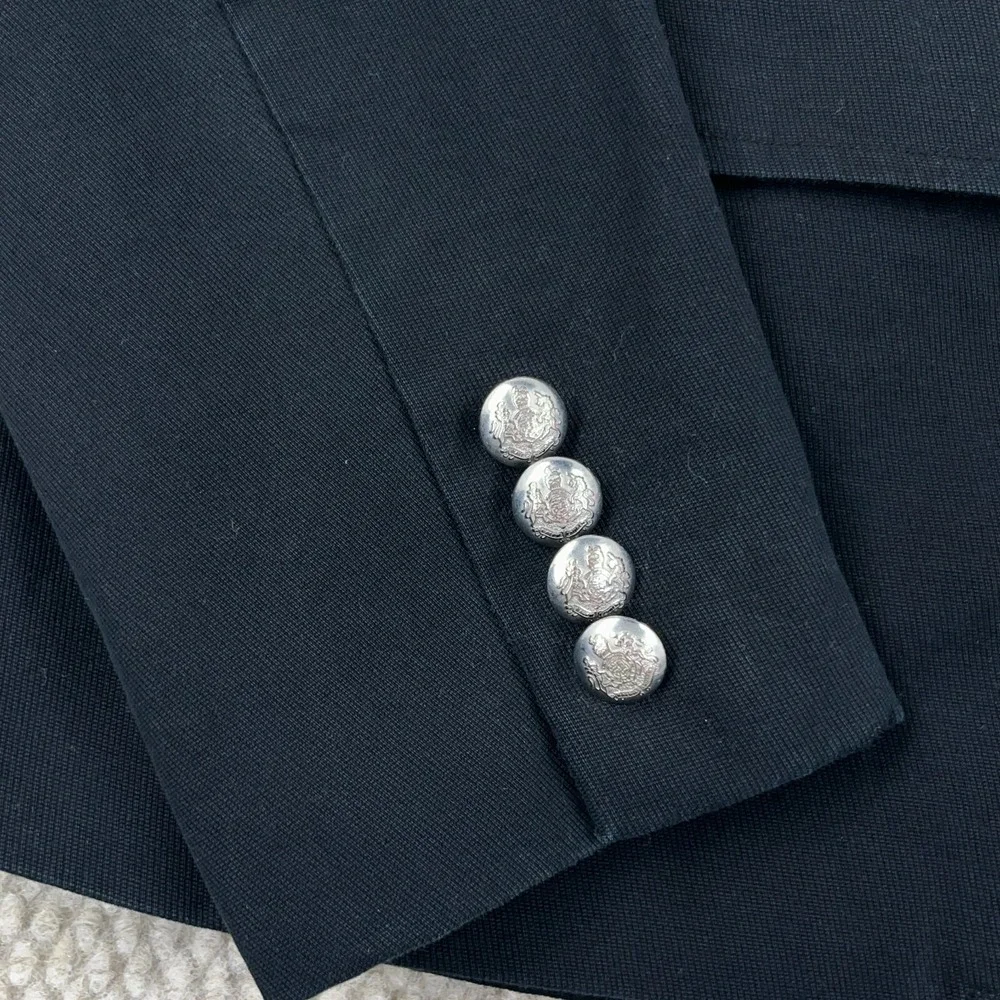 Lauren Ralph Lauren Blazer Women 6 Black Sports Coat Jacket Silver Metal Buttons